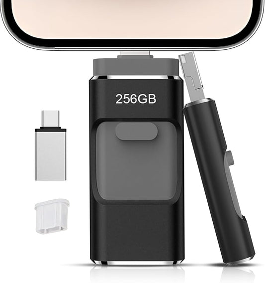 256GB Flash Drive[No App Required] Intended for Phone Tablet Androidphone and Computers, 4 in 1 Photo Stick for Phone Memory Storage Easily Backup Photos Videos（Black）