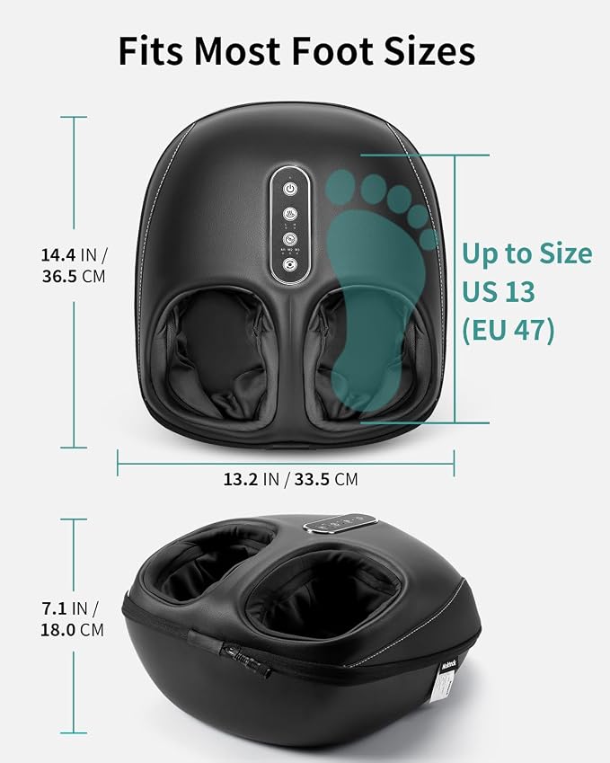 Nekteck Shiatsu Foot Massager Machine with Heat for Plantar Fasciitis, Neuropathy Pain, Remote APP Control, Deep Kneading, Air Compression, Gifts for Mom Her Him, Fits up to 13"