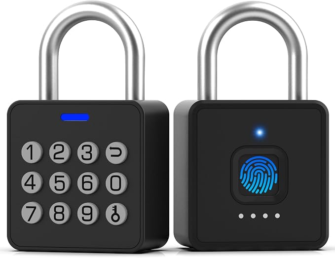 Anweller Fingerprint Gym Locker Lock with Code Keypad, Waterproof Gate Locks for Outdoor Fence, Keyless Entry Smart Combination Padlock, Pad Lock for Locker Storage Unit Shed Pool School