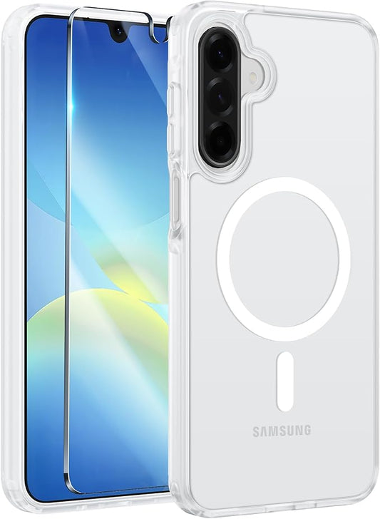 FNTCASE for Galaxy A26 5G Phone Case: Magnetic Matte Translucent Military Grade Drop Protection Cell Phone Cover - Slim Rugged Durable Shockproof Protective for Samsung A26 Cases - White