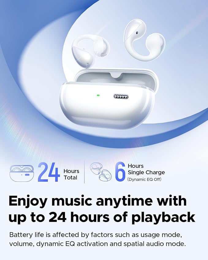 SoundPEATS PearlClip Pro Open Ear Earbuds, All-Day Comfortable Fit for Work & Commute, 24H Playtime, Dual Connection, HD Voice, Fast Charge, Bluetooth 6.0 - White
