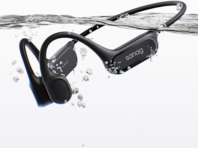 Sanag B33S Bone Conduction Headphones Bluetooth 6.0, IPX8 Waterproof SwimmingHeadphones with 32GB MP3 Player, 8H Playtime OpenEarEarbuds with Mic,Noise Reduction Call for Running Cycling Sport, Black