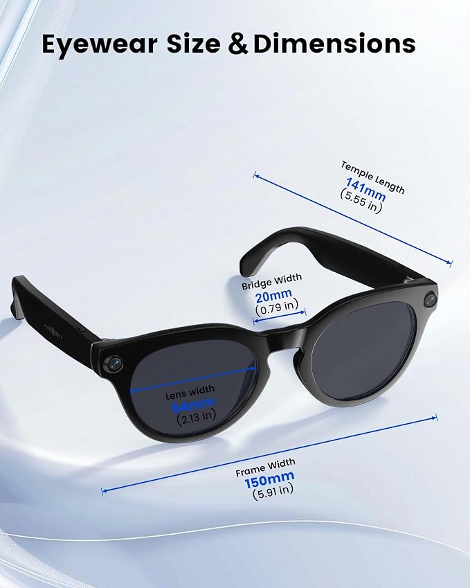 AI Smart Glasses with 8MP Camera, Continuous 12-Min 1200P Video Recording, Real-Time Translation & Voice Assistant, Open-Ear Bluetooth Audio for Vlogging, Travel & Meetings