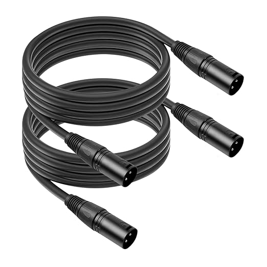 2 Pack 3 Pin XLR Male to Male Microphone Cables,10 FT,Professional Balanced Audio Cable with Oxygen-Free Copper, Gold-Plated Connectors - for Studio, Stage, PA Systems