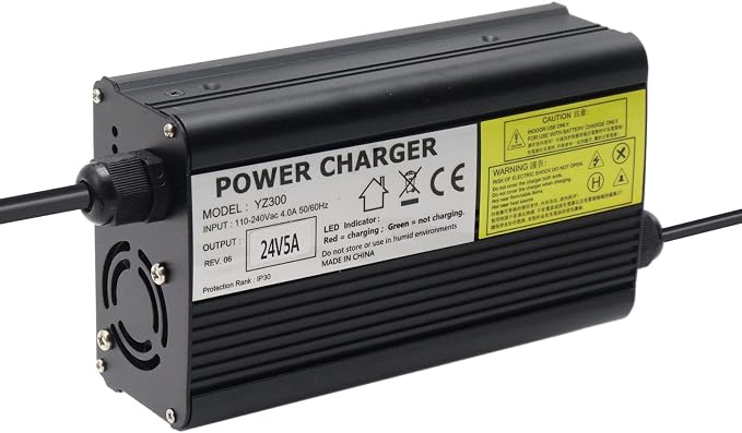 24V 5A Battery Charger with 3-Pin XLR Connector for Pride, Jazzy, Drive Medical, Golden Technologies, Shoprider, Rascal 200T/500T/301 PC/314/318 PC/320 PC/326/326A