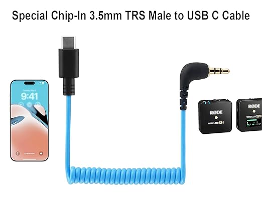 Microphone Adapter for Rode Wireless GO 2, ME, Pro USB C to 3.5mm TRS Mic Cable, for Hollyland Lark M1 / M2 / MAX / 150 / M1 / MAX Duo DAC Coiled Audio Cable for iPhone 15 16 Android
