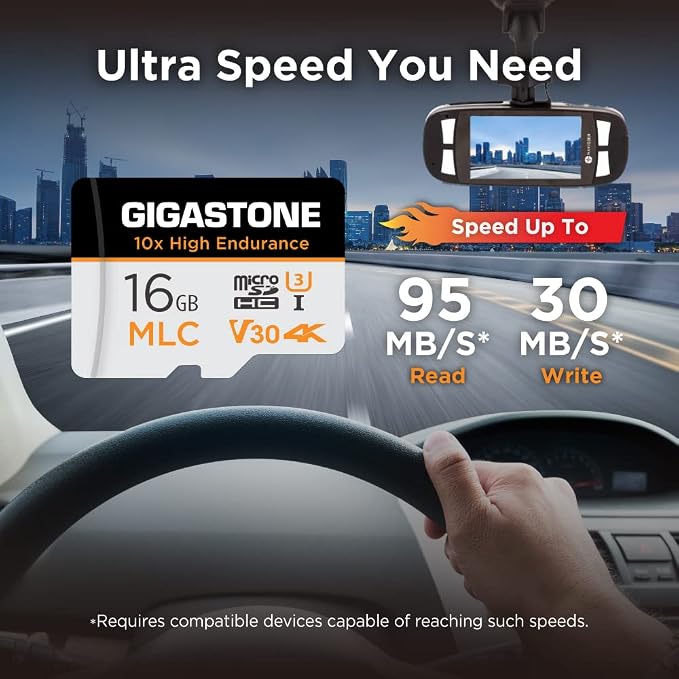 [10x High Endurance] GIGASTONE Industrial 16GB MLC Micro SD Card 10-Pack, 4K Video Recording, Security Cam, Dash Cam, Surveillance Compatible 95MB/s, U3 C10, with Adapter [5-Yrs Free Data Recovery]