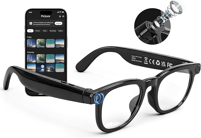 AI Smart Glasses with 4K HD Camera & Anti-Shake, ChatGPT Integrated Voice Control Glasses for Hands-Free Video Recording, Live Translation & Object Recognition, Bluetooth Smart Eyewear