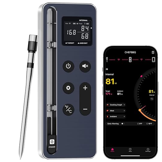 Smart Wireless Meat Thermometer with Display Base – Ultra-Thin Heat-Resistant Probes, Long-Range 10X Signal, WiFi & App Monitoring for BBQ, Grill, Oven, Smoker – iOS & Android
