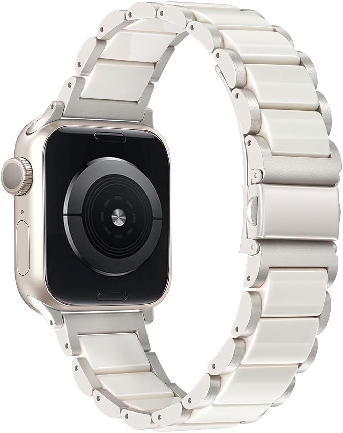 V-MORO Compatible with Apple Watch Band 41mm 42mm 40mm 38mm Series 11/10/9/8 Fashion Strap Women,Stainless Steel Resin Band Bracelet Replacement for iWatch SE 3/7/6/5/4/3/2/1-Starlight