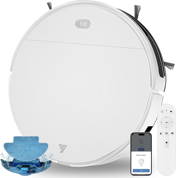 Robot Vacuum and Mop Combo,5500Pa Strong Suction,Anti-Tangle Brushless Inlet 2 in 1 Super Thin Robotic Vacuum with App/Remote/Voice Control, Self-Charging,for Pet Hair, Hard Floor, Low-Pile Carpet-W