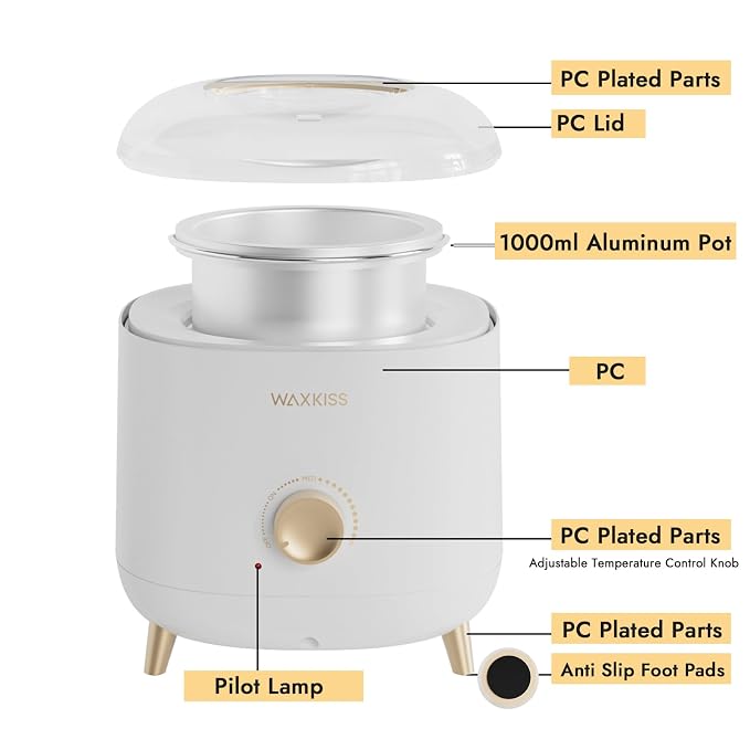 Large-Capacity Wax Warmer for Hair Removal – 1000 ml Wax Heater with Adjustable Temperature Control, Ideal for Salon & At-Home Use (White)