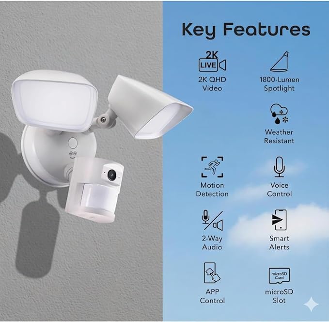 Geeni Lighthawk Smart Floodlight Camera - 3MP Ultra-HD Video, 1800 Lumens, Motion-Activated Security Light, Two-Way Audio, & Built-in Siren - Hardwired Outdoor Surveillance - Dual-Band 2.4/5GHz Wi-Fi