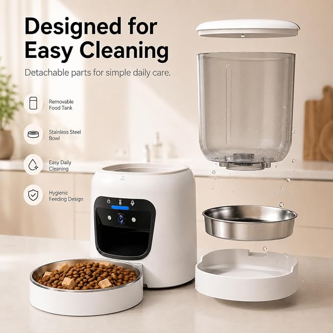 Automatic Cat Feeder with 2K Camera, Smart Pet Feeder with App Control for Cats & Small Dogs, 6L WiFi Automatic Dog Feeder with Night Vision, 2-Way Audio & Motion Alerts