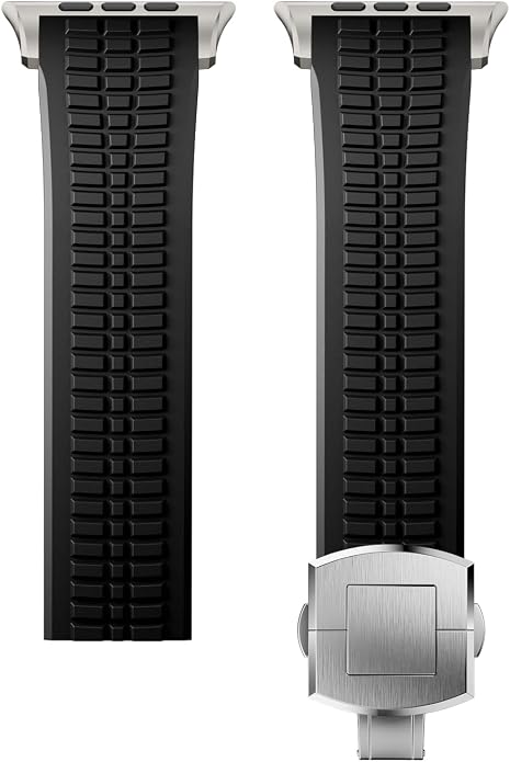 Silicone Watch Band Compatible with iWatch Ultra 2 / Ultra/Series 10 9 8 7 (44mm 45mm 46mm 49mm), Sport bands with Folding buckle, Rugged Heavy Duty Modern Design for Men