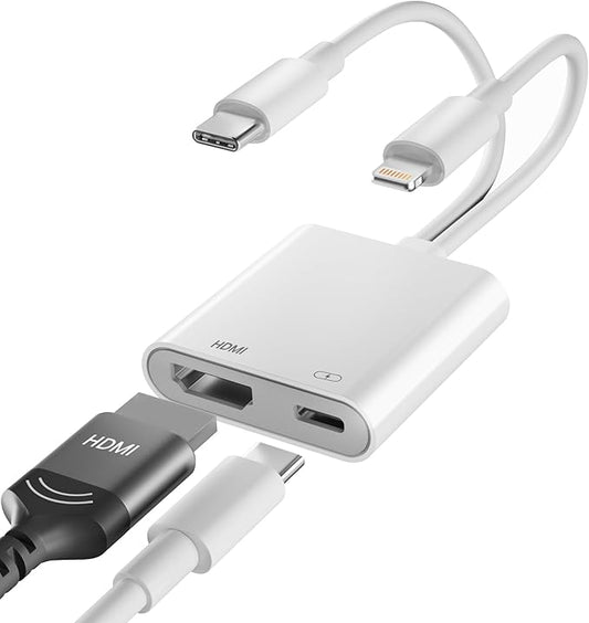 2 in 1 Lightning and USB-C to HDMI Adapter with 100W Fast Charging Port, 4K@60Hz MFi Certified Hdmi Adaptor for iPhone to TV, Lightning Hdmi Dongle for iPhone 17-5 Series/iPad /TV/Projector/Monitor
