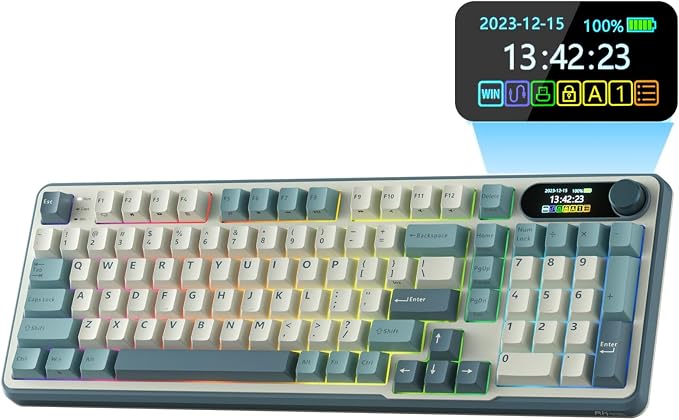 RK ROYAL KLUDGE S98 Mechanical Keyboard w/Smart Display & Knob, Top Mount 96% Wireless Mechanical Keyboard BT/2.4G/USB-C, Hot Swappable, Software Support, Creamy Sounding, 98 Keys