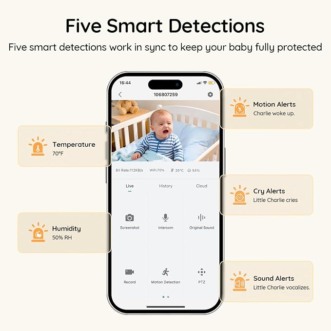 BOIFUN 2K Split Baby Monitor with 2 Cameras,Smartphone App, Wi-Fi Cameras,5-inch Display, Motion Tracking, Encrypted Connection, Night Vision, Long-Range 2-Way Talk, Temp Sensor