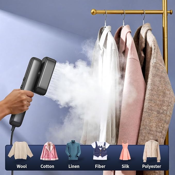 Global Travel Steamer for Clothes,(100V-230V) Dual Voltage Portable 2-in-1 Handheld Steamer & Iron, Travel Safer with Auto-Off - Suitcase Essential for Business Travel & Europe,Grey