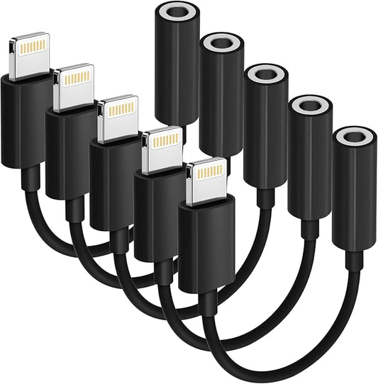Apple MFi Certified 5 Pack Lightning to 3.5 mm Headphone Jack Adapter for iPhone, iPhone Aux Adapter Converter Dongle Audio Cable Compatible with iPhone 14 13 12 11 X XS 8 7 Black