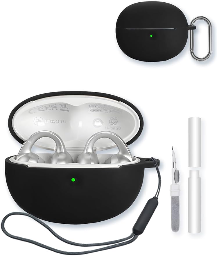 Case for Baseus Bowie MC1 Pro True Wireless Noise Cancelling Earbuds,Soft Protective,BOVUGAC Silicone Case Cover with Keychain & Cleaning Kit & Lanyard for Baseus Bowie MC1 Pro-Black