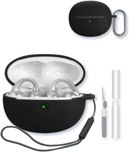 Case for Baseus Bowie MC1 Pro True Wireless Noise Cancelling Earbuds,Soft Protective,BOVUGAC Silicone Case Cover with Keychain & Cleaning Kit & Lanyard for Baseus Bowie MC1 Pro-Black