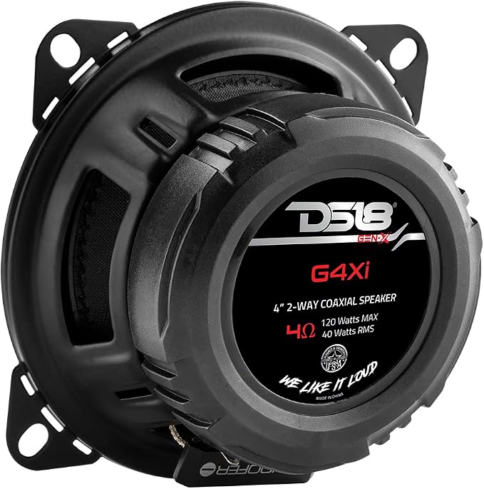 DS18 G4Xi GEN-X 4" 2-Way Coaxial Speakers 120 Watts Max Power 4-Ohm with Mylar Balanced Dome Tweeters - Full Range Car Replacement Speaker - Grill Included - 2 Speakers
