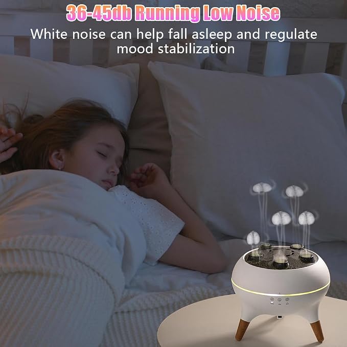 Jellyfish Diffuser Humidifier for Bedroom, White Noise Slient Cool Mist Humidifier for Home Baby, Portable 250ml Simulate a Volcano Essential Oil Diffuser,7 Colors LED,Waterless Auto Shut-Off