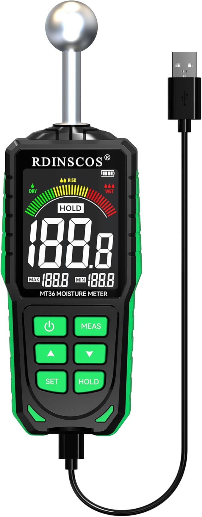 Pinless Moisture Meter for Drywall for Wood and Wall | Ball type Moisture Readers;5-40mm Depth; Custom Alarm Threshold