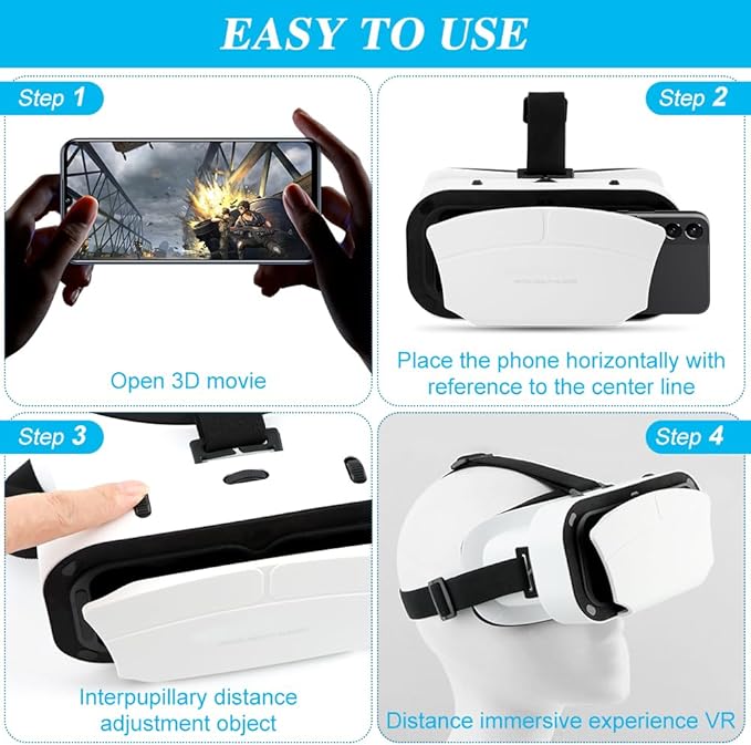 Virtual Reality Goggles, 3D VR Glasses Adjustable VR Headset with Wide Angle Lens for Movies Games, Anti-Blue Eyes Protected- Universal Virtual Reality Goggles Set for Beginners