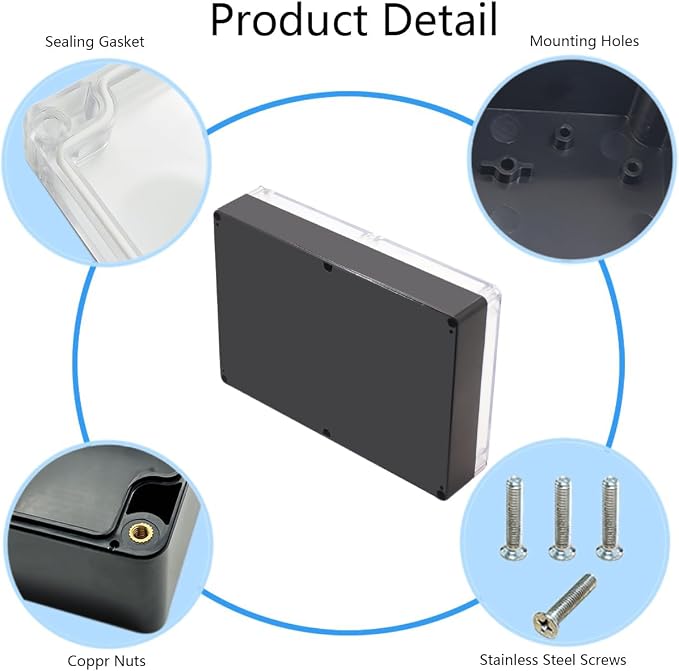 Project Box IP65 Waterproof Junction Box ABS Plastic Black Electrical Boxes DIY Electronic Project Case Power Enclosure Clear Cover 10.35“x7.17”x2.36“