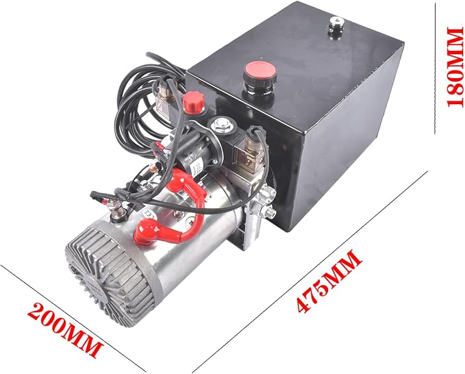 8 Quart Hydraulic Power Unit 1.6kW Power, 12V DC Double Acting Hydraulic Pump for Dump Trailer Car Lifting, Hydraulic Pump Power Unit Steel (GC01) & Aluminium Alloy with Metal Oil Reservoir
