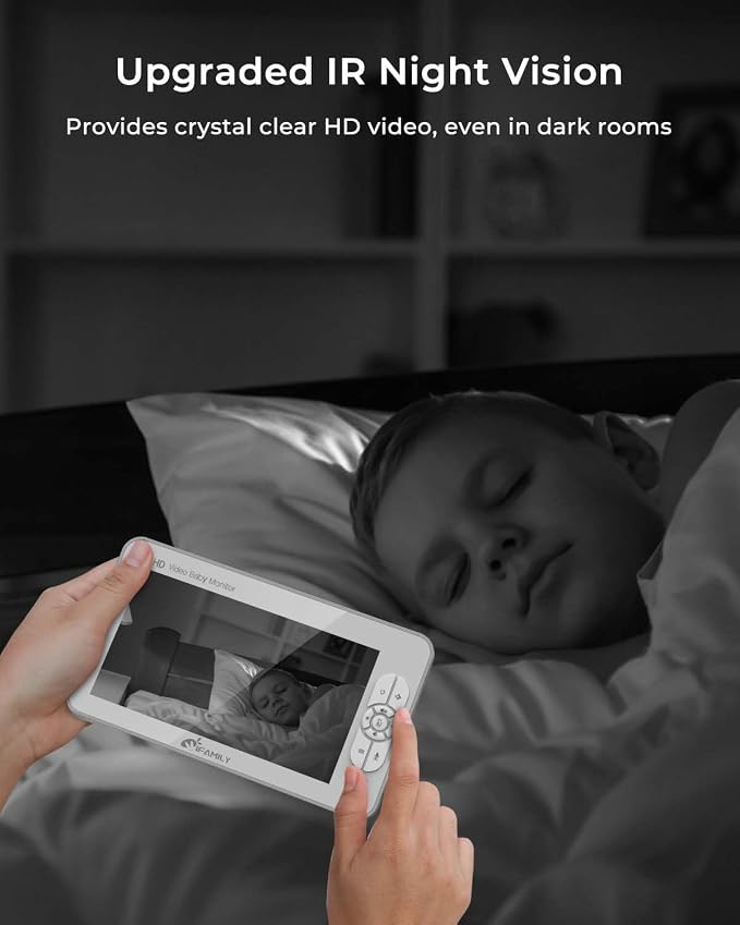 iFamily 7" Large Split Baby Monitor with 2 HD Cameras and Audio, 1080P HD Video Baby Monitor No WiFi,Hack Proof, up to 120hr Battery Life, Built-in White Noise& lullabies