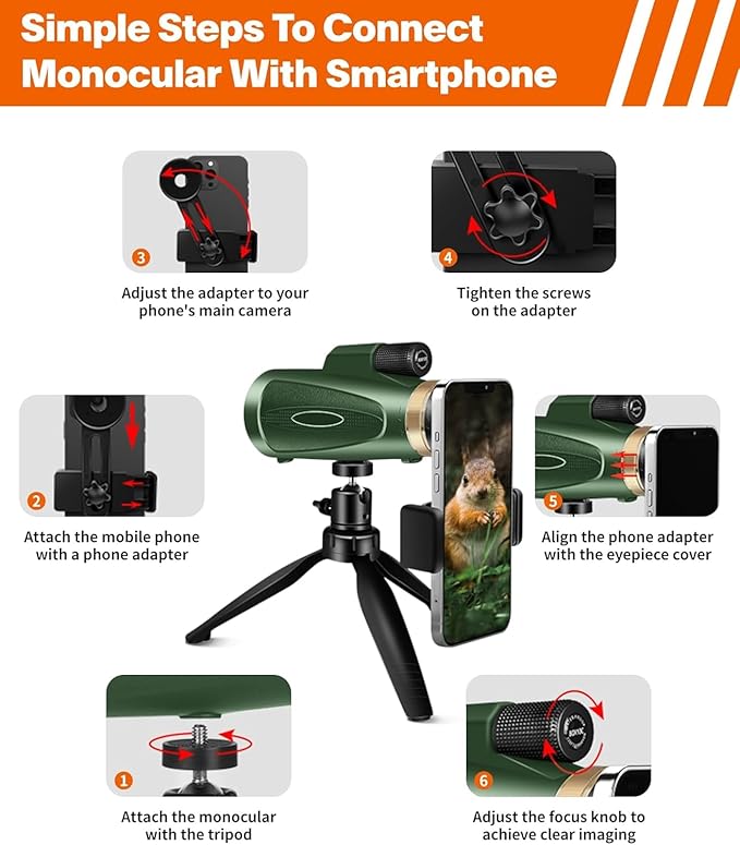 Monocular Telescope 80x100 High Power with Smartphone Adapter Tripod, Wide Field Monoculars for Adults with BAK4 Prism & FMC Lens, for Bird Watching Hiking Camping Wildlife-Green