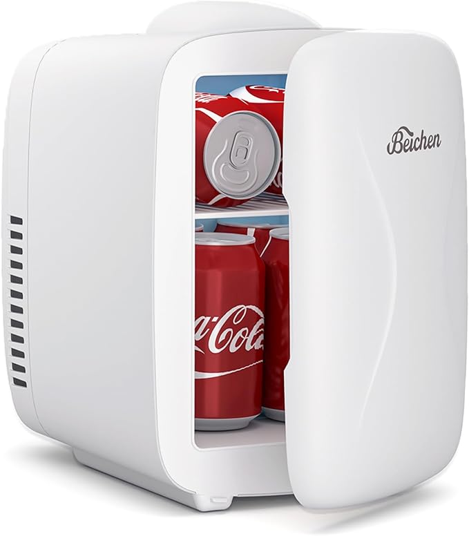 BEICHEN Mini Fridge [Upgrade], Small Fridge Rapid Cooling 4 Liter/6 Cans Skincare Fridge, Cooler and Warmer Refrigerators for Bedroom, Cosmetics, Office and Car (White)