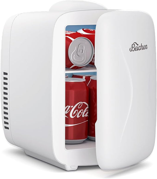 BEICHEN Mini Fridge [Upgrade], Small Fridge Rapid Cooling 4 Liter/6 Cans Skincare Fridge, Cooler and Warmer Refrigerators for Bedroom, Cosmetics, Office and Car (White)