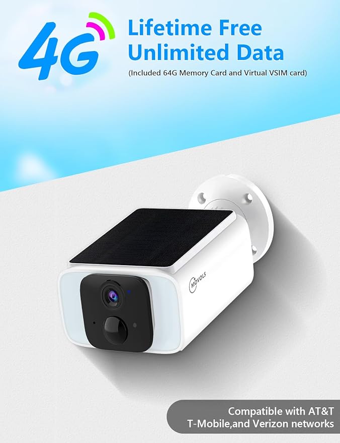 Lifetime Free Data 4G LTE Cellular Solar Security Camera Wireless Outdoor No Monthly Fees, No WiFi Solar Powered Surveillance Camera with Night Vision,Two-way Audio,Siren & Intelligent Spotlight