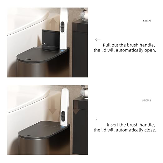 Bathroom Trash Can with Lid - Motion Sensor Smart Garbage Bin with Toilet Brush, 2 Gallon / 7L Small Automatic Trash Can, Odor-Control for Bathroom (Grey with Toilet Brush)