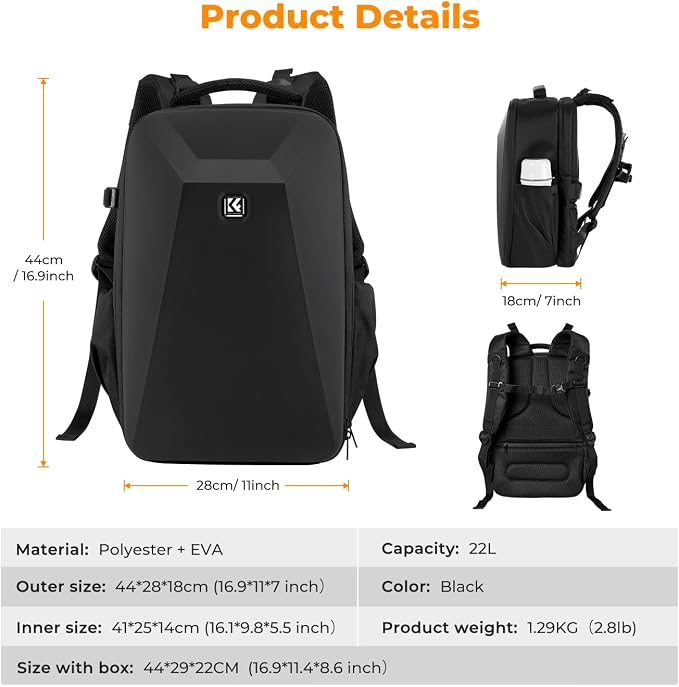 K&F CONCEPT Camera Backpack,Hardshell Photography DSLR Camera Bag with 15-15.6 Inch Laptop Compartment Waterproof Hard Shell Camera Case Compatible with Canon/Nikon/Sony/DJI Mavic Drone