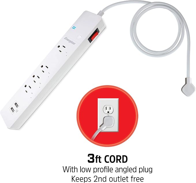 Energizer Smart Wi-Fi 4 Outlet 2 USB Power Strip, 1,200 Joules, Powers 4 Separate Items, Charge Compatible Devices, Compatible with Alexa/Siri/Google Assistant