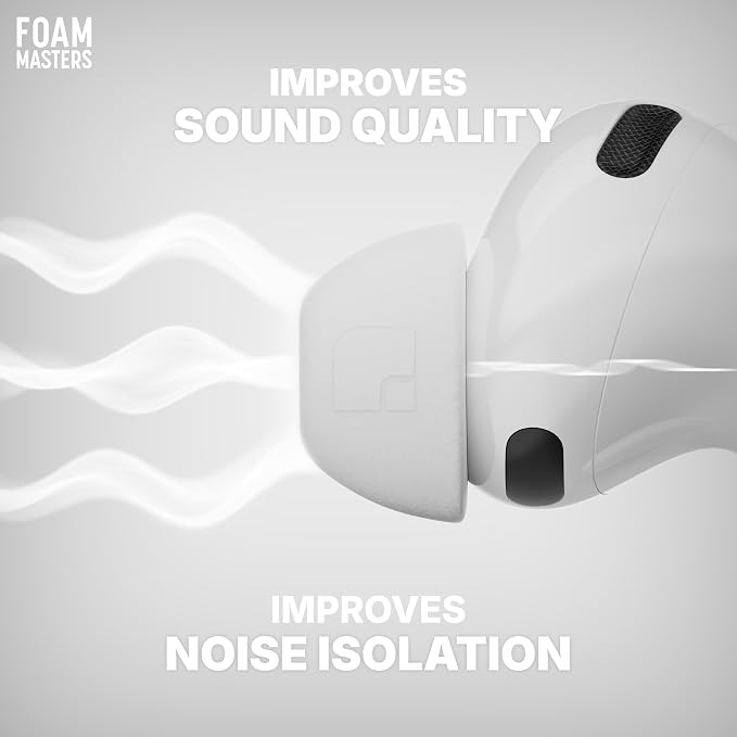 Foam Masters Ultra-Premium Memory Foam Ear Tips for AirPods Pro 3rd Gen (2025) | 3 Pairs | New Ver. | Secure Fit | Super Comfort | Better Noise Cancel | Replacement Buds (Medium, White)