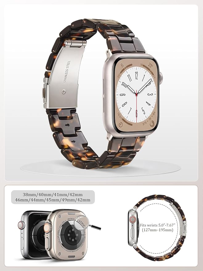 V-MORO Resin Bands Compatible with Apple Watch Series 11/10/9/8 Band 46mm/45mm/44mm Starlight Buckle Lightweight Fashion Jewelry Strap for iWatch Series 7/SE/6/5/4/3/2/1,Dark Tortoise,42/44/45/46/49mm