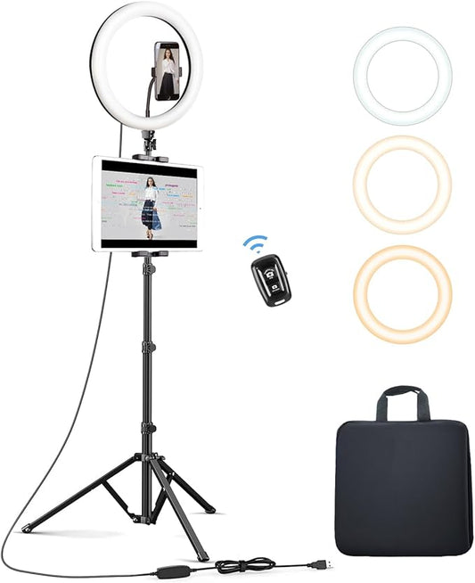 Elitehood 12’’ Ring Light with Tripod Stand (72’’ Tall) & iPad/Phone Holder, Dimmable Selfie Circle LED Lights Ringlight for Video Recording, Conference, Makeup, Laptop, Computer, Webcam, YouTube