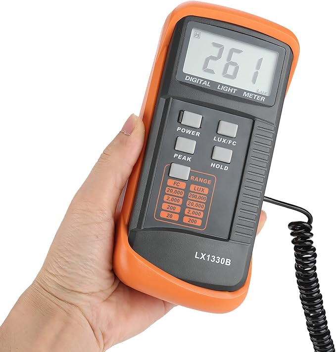 Light Meter, LX1330B Digital Luxmeter, LCD Display Light Meter Photometer Tester, 0-200,000 Testing Illuminometer for Plants, Car Headlights, Home & Office LEDs
