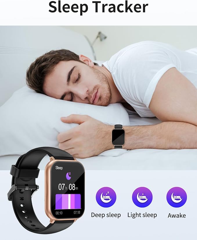 RUIMEN Smart Watches for Men Women (Answer/Make Calls, 2 Bands Included), 1.8" Smartwatch for iOS/Android Phones, Fitness Tracker Heart Rate/Sleep Monitor Digital Watch Waterproof (Black/Copper)