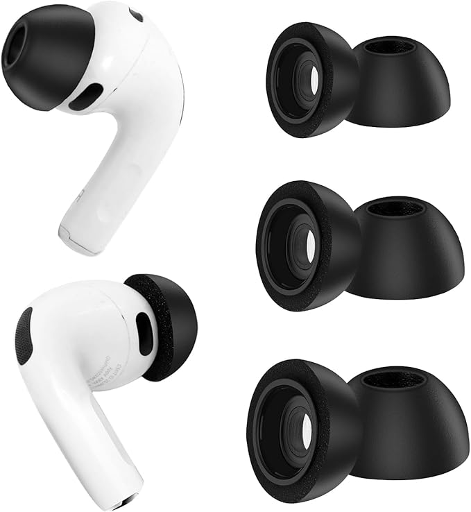 Replacement Ear Tips for AirPods Pro 3 (2025), Soft Memory Foam Eartips for AirPods Pro 3rd Generation, No Silicone Pressure, Anti-Slip Design, Fits Charging Case, 3 Pairs (S/M/L, Black)