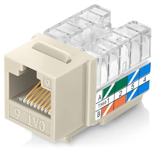 Everest 90° Angled RJ45 Cat6 Keystone Jacks 10-Pack in Ivory - Slim Profile Female RJ45 Connectors - Cat 6 Keystone Jack - Compatible with 90° Angled Speed Termination Tool - easyJACK (B094WB91H3)