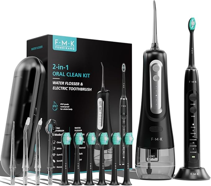 Water Flosser & Electric Toothbrush for Adults Oral Irrigator & Sonic Toothbrush 2-1 Oral Clean Kit (Black)