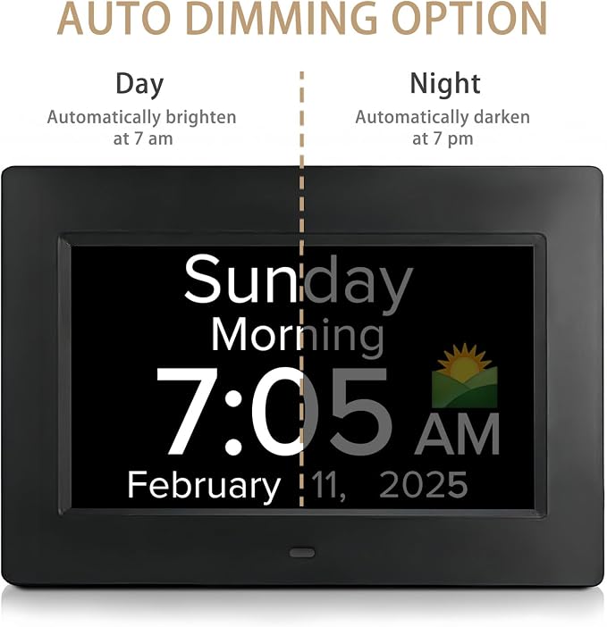 Digital Alarm Clock with Date and Day of the Week for Dementia Seniors, Multiple Alarm Types Sets,Voice Announcement Time, Auto DST, Gifts for Elderly People with Dementia & Alzheimers