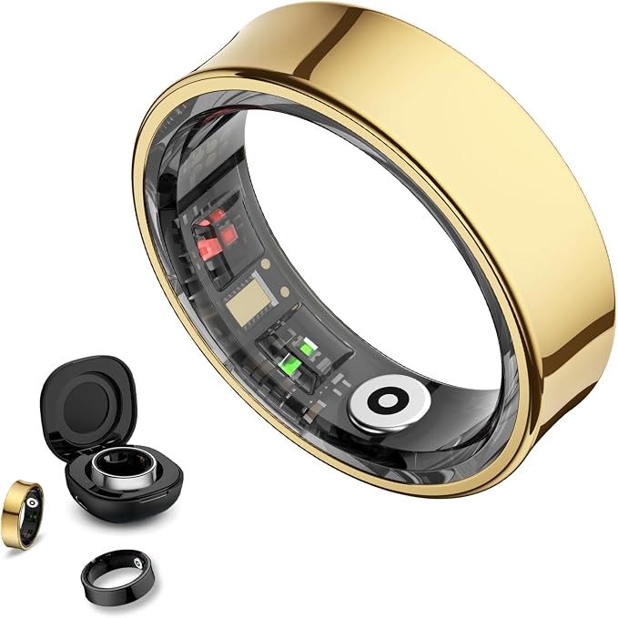 Smart Ring Health Tracker, Smart Rings for Men & Women, No Subscription Required, Long-Lasting Battery Sleep Ring, Fitness & Sleep Monitor Compatible with iOS & Android (Gold, 11)